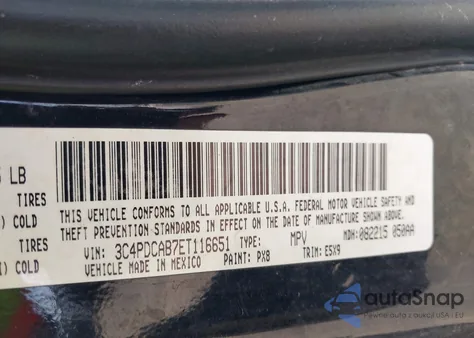 2014 Dodge Journey American Value Pkg z USA, uszkodzony, nr VIN 3C4PDCAB7ET116651